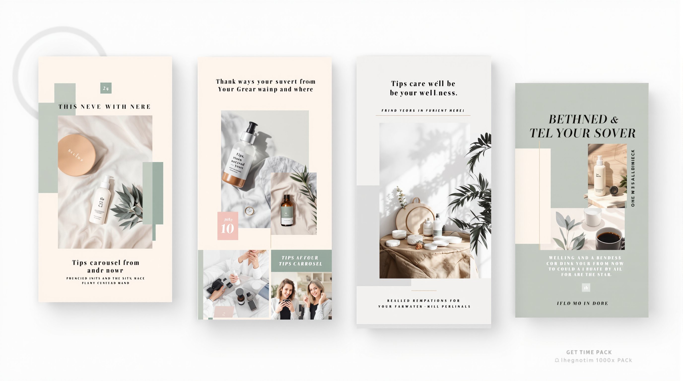 Instagram content pack showing multiple post templates and story variants