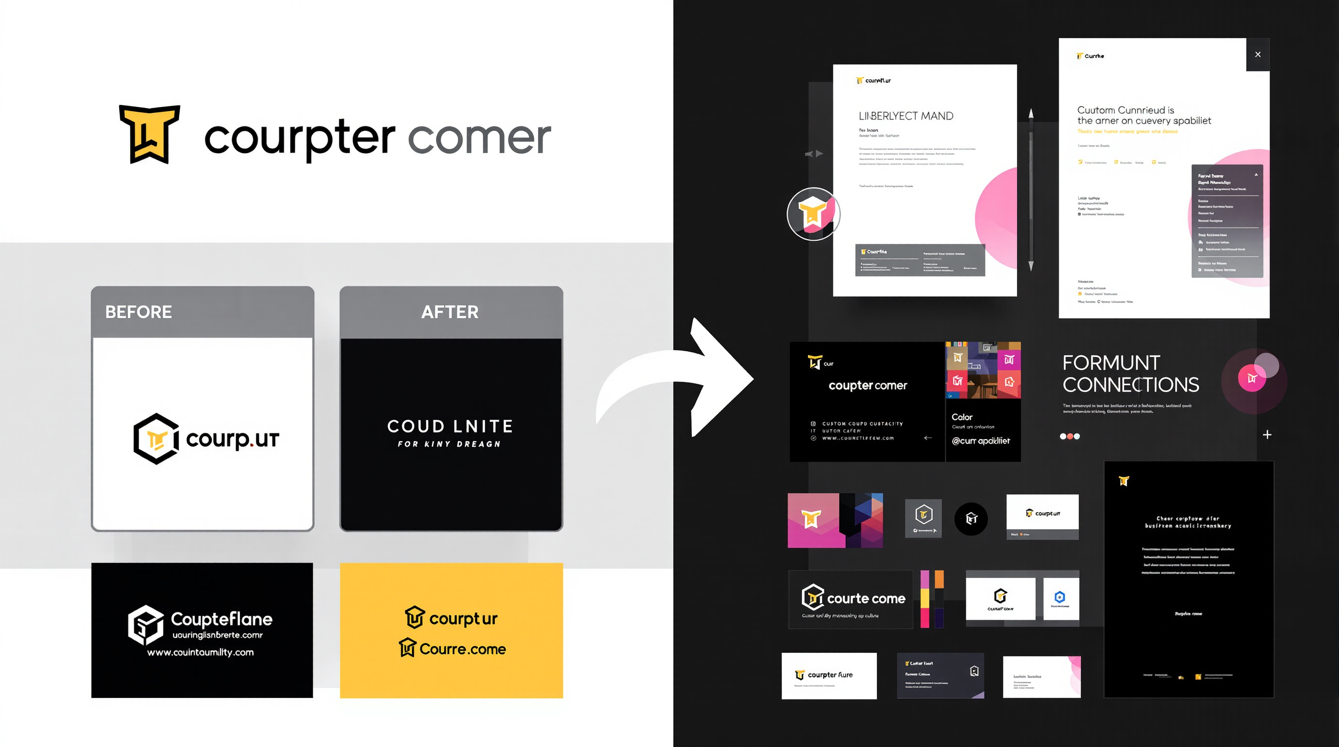 Logo transformation showing before and after versions with refinement process