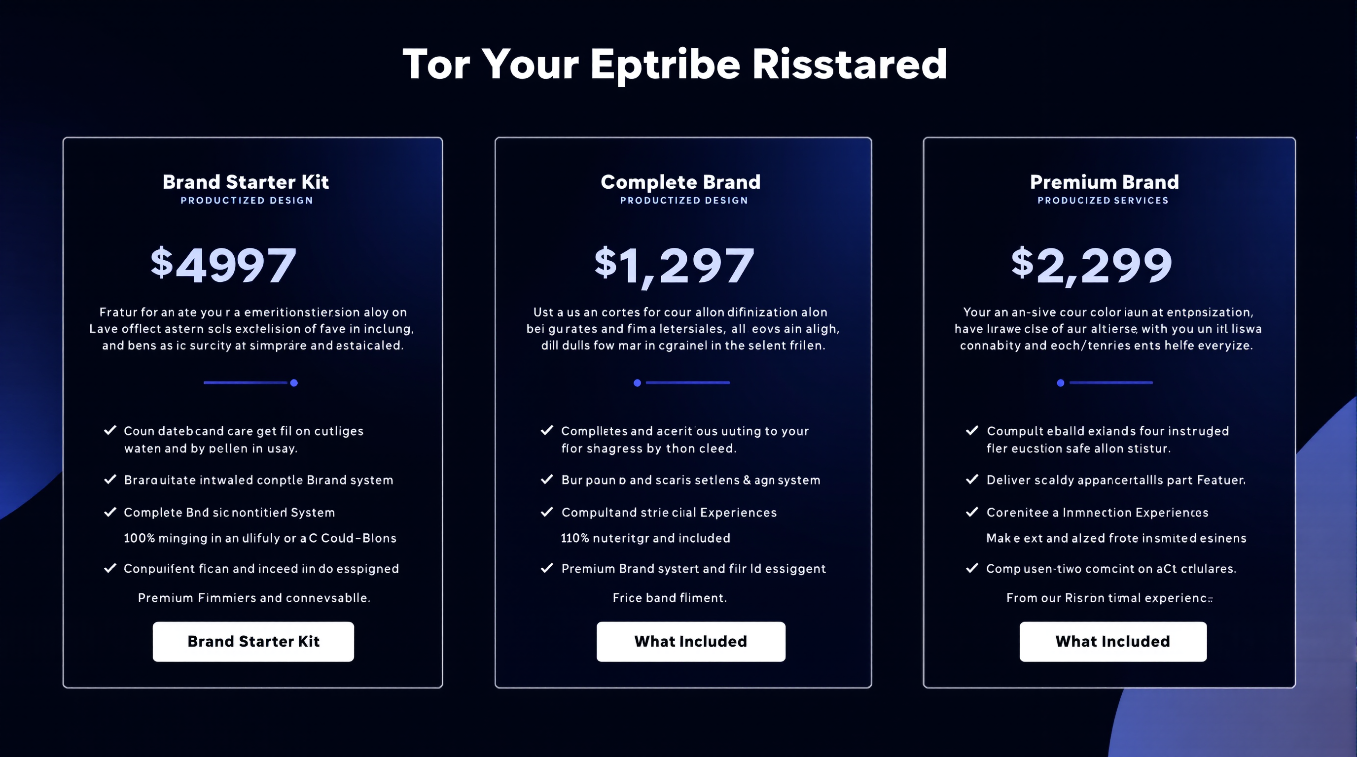 Professional service menu showing three tiers of design offerings with clear pricing